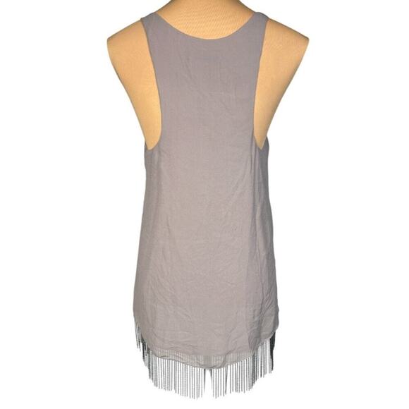 NWT alice + olivia Chelsea 100% Silk Curved Fringe Hem Top Purple Medium - Picture 2 of 10